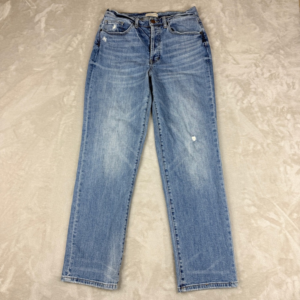 Oliver Logan Ludlow Relaxed Jeans Womens 29 Blue Button Fly Straight Distressed